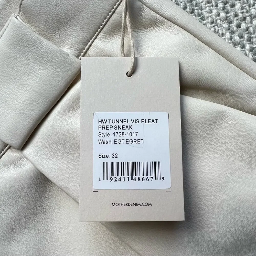 Mother High Waisted Egret Tunnel Vision Pleated Prep Faux Leather Pants Size 32 - Picture 10 of 13